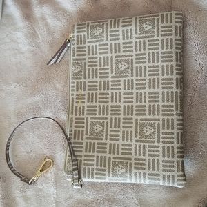Anne Klein logo zip pouch w/ wristlet strap